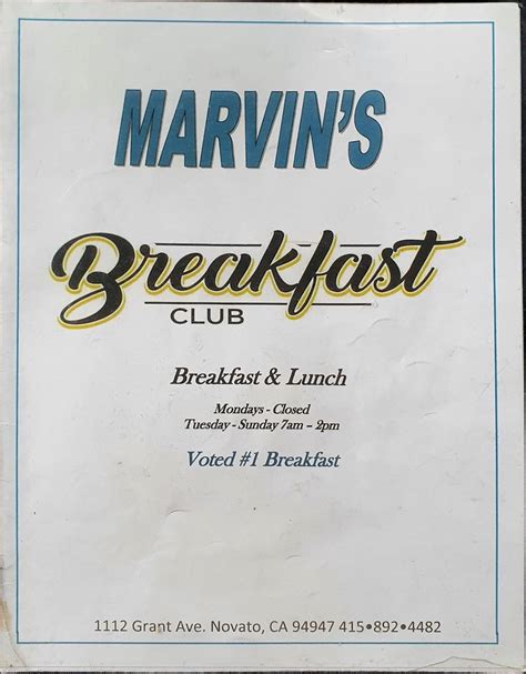 marvin's breakfast club menu